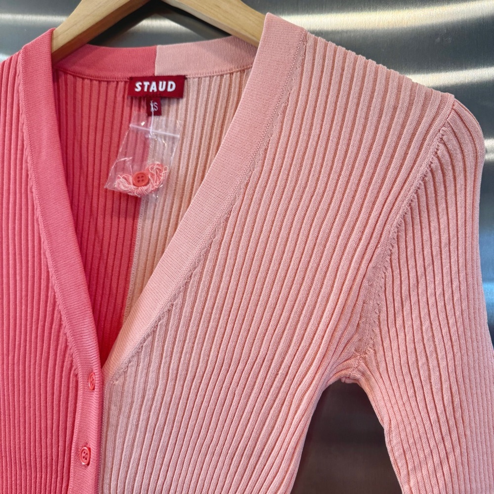 NWT Staud Shoko Sweater Dress in Bittersweet Peach Light Pink Blush Button Down - Picture 14 of 16